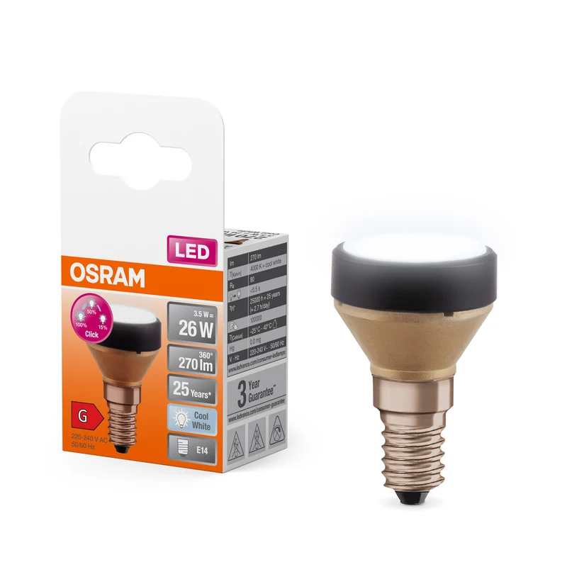 LÁMPARA PLANA LED OSRAM Lámpara de diseño ultracompacta, atenuación de 3 etapas, 4000K, 3,5W, esmerilada, E14, blanco frío