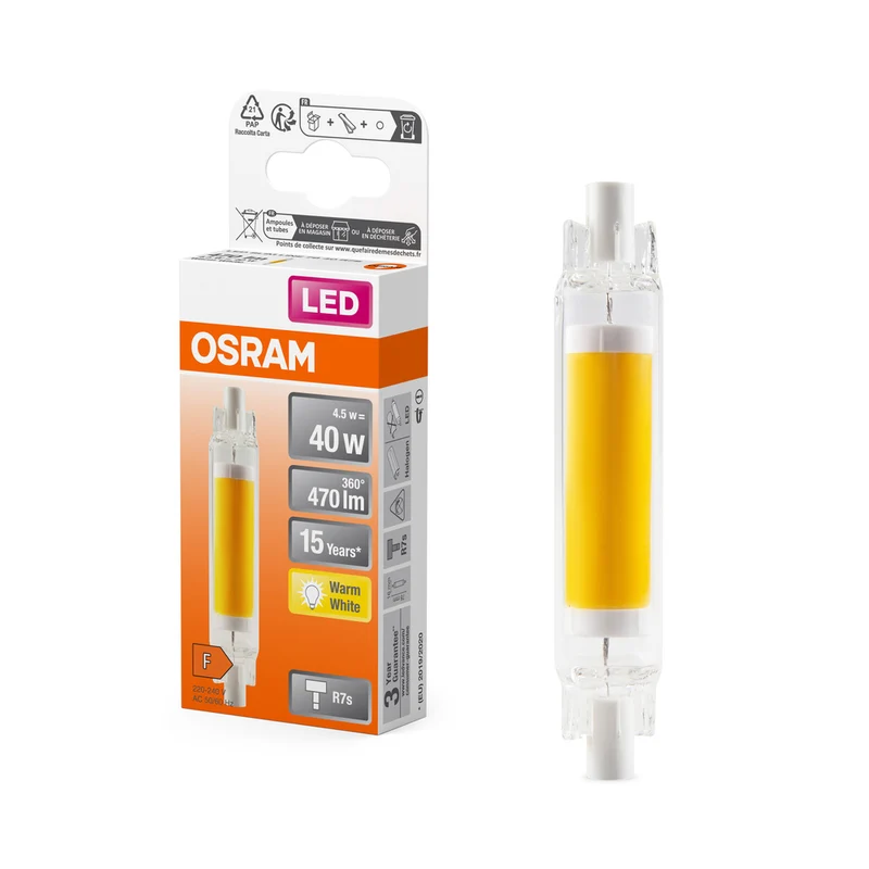 Lámpara LED OSRAM Slim Line, 4,5 W, R7s, blanco cálido 2700 K