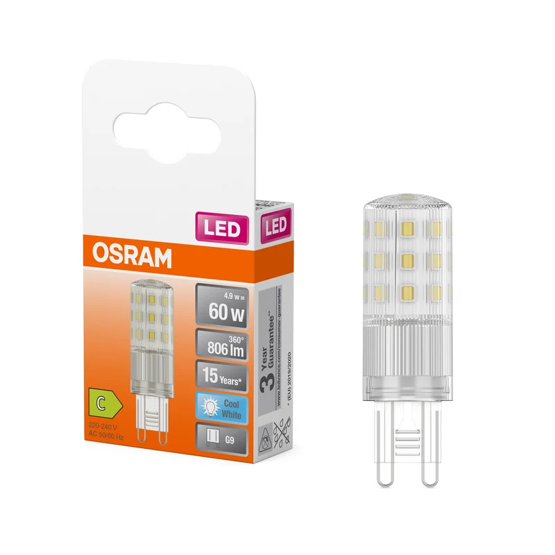 Lámpara LED OSRAM con base de pin PIN, 4,9 W, 806 lm, G9, 4000 K, blanco frío