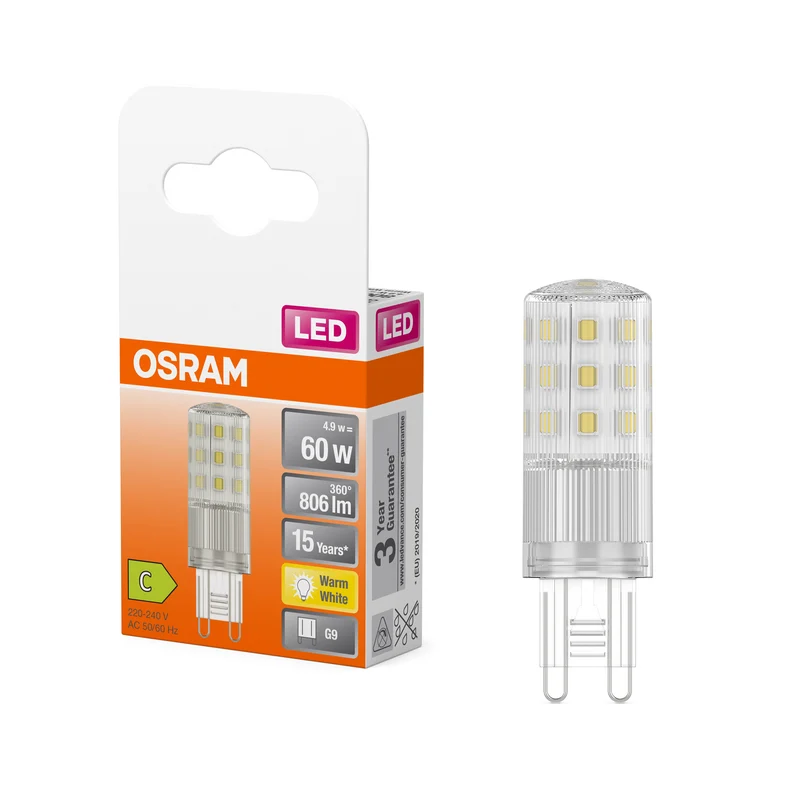 Lámpara LED OSRAM con base de pin PIN 4,9 W, 806 lm, G9, 2700 K, blanco cálido