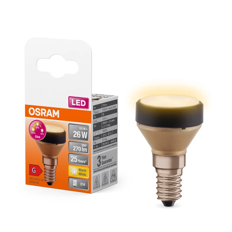 LÁMPARA PLANA LED OSRAM Lámpara de diseño ultracompacta, atenuación de 3 etapas, 2700K, 3,5W, mate, E14, blanco cálido