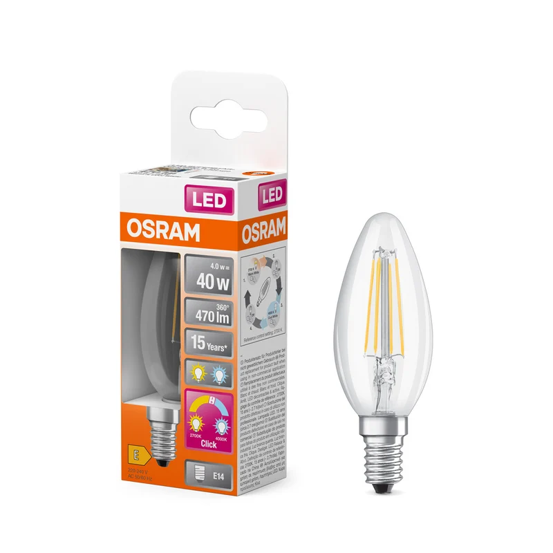 OSRAM LED RELAX y ACTIVE CLASSIC B, lámpara LED, 4W, 2700-4000K, CCT Click, E14