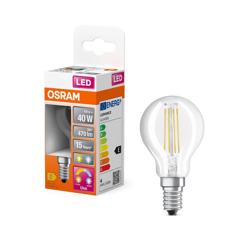 OSRAM LED RELAX y ACTIVE CLASSIC P, lámpara LED, 4W, 2700-4000K, CCT Click, E14