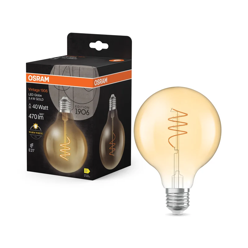 Lámpara LED OSRAM Vintage 1906 Globe dorada, 3,4 W, 470 lm, E27, blanco cálido