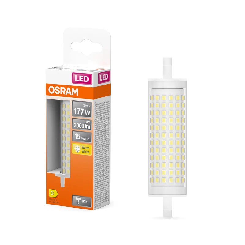Lámpara LED de línea OSRAM transparente, 20 W, 3000 lm, casquillo R7s, blanco cálido