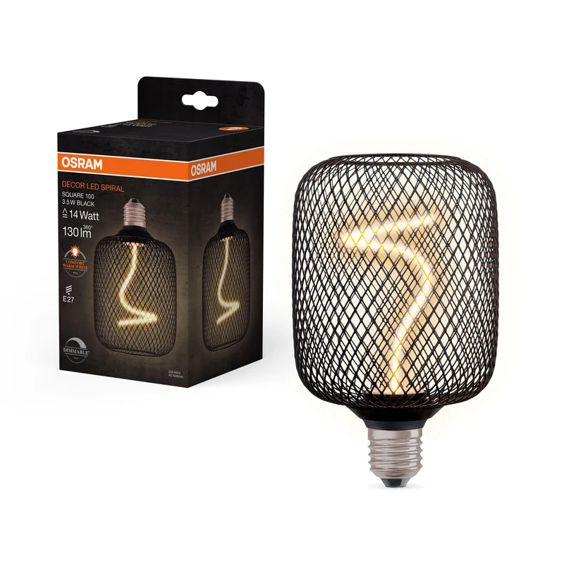Lámpara LED de filamento espiral OSRAM DECOR cuadrada, negra, 3,5 W, 130 lm, blanco cálido confort, E27
