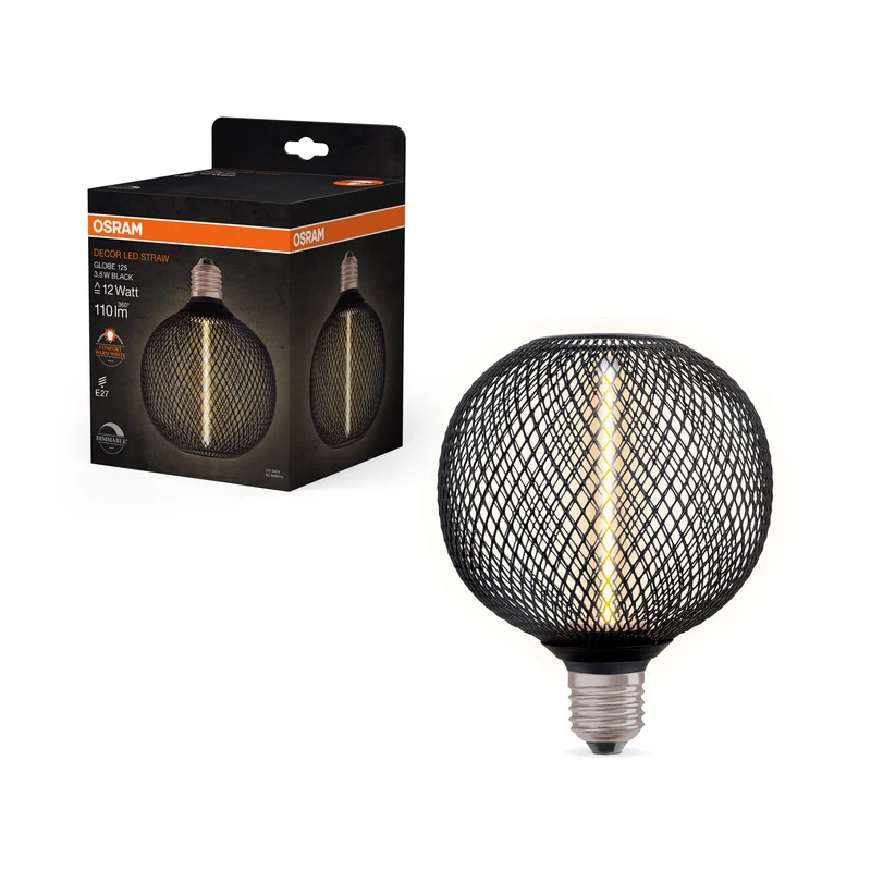Lámpara LED de filamento de paja OSRAM DECOR, globo, negro, 3,5 W, 110 lm, blanco cálido confort, E27