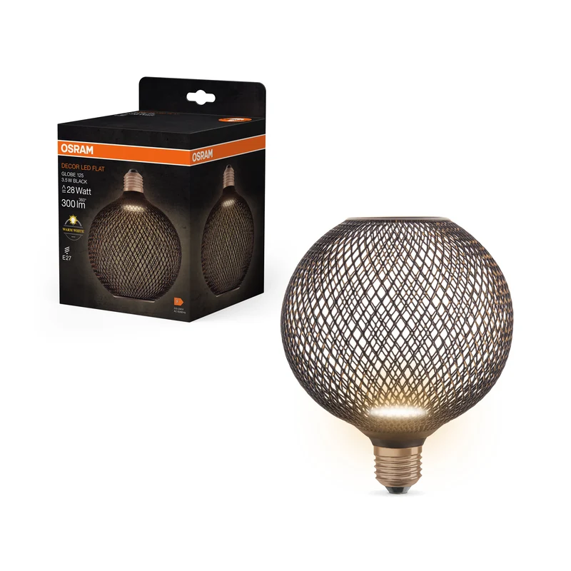 Lámpara LED plana OSRAM DECOR negra, 3,5 W, mate, 125 mm, blanco cálido, E27