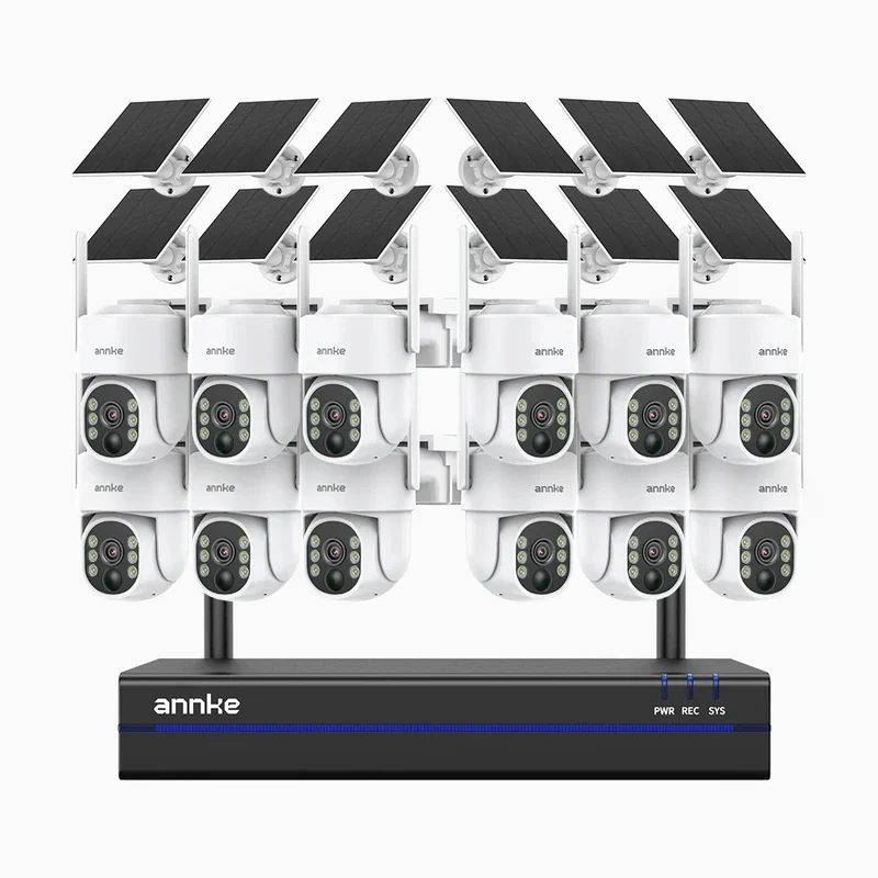 WBS400 - Kit de 12 cámaras de vigilancia inalámbrico de 4MP con videograbador NVR de 16 canales, WiFi de Doble Banda, Giro 270° e Inclinación 90°, Batería de 9000mAh y Energía Solar, Detección de Movimiento, Audio Bidireccional