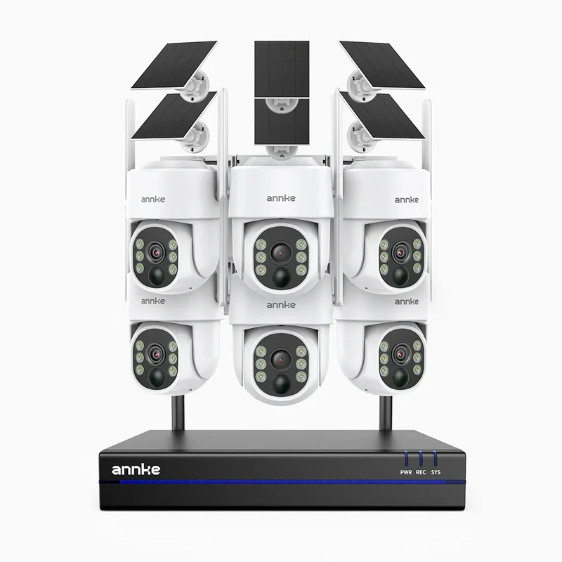 WBS400 - Kit de 6 cámaras de vigilancia inalámbrico de 4MP con videograbador NVR de 8 canales, WiFi de Doble Banda, Giro 270° e Inclinación 90°, Batería de 9000mAh y Energía Solar, Detección de Movimiento, Audio Bidireccional
