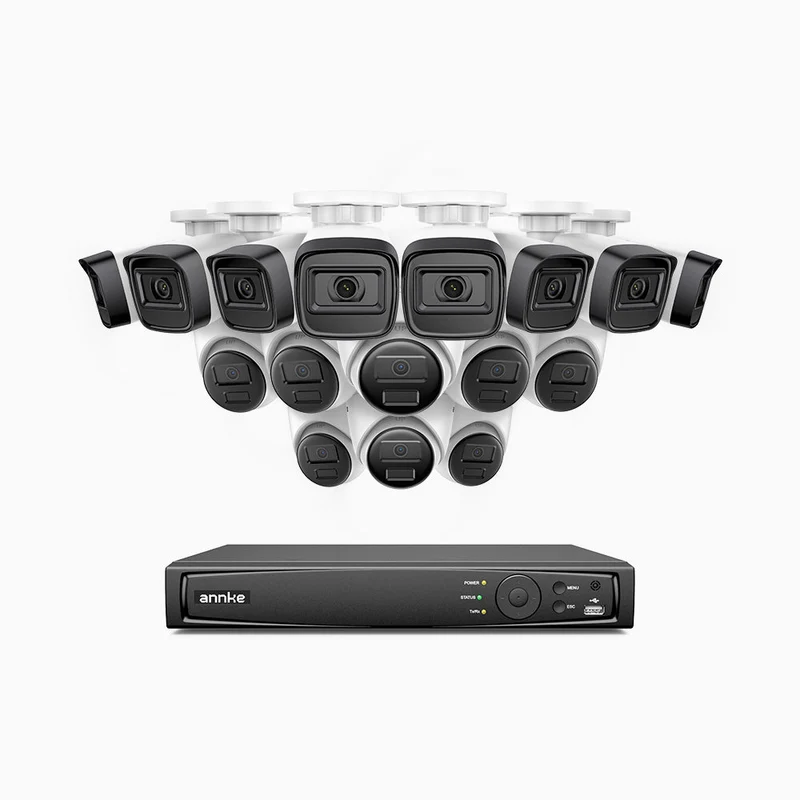 H300 - Kit de vigilancia PoE de 3MP con 8 cámaras bullet y 8 cámaras domo y videograbador NVR de 16 canales, visión nocturna EXIR 2.0, detección de movimiento, H.265+, impermeabilidad IP67