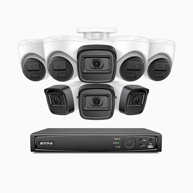 H300 - Kit de vigilancia PoE de 3MP con 4 cámaras bullet y 4 cámaras domo y videograbador NVR de 16 canales, visión nocturna EXIR 2.0, detección de movimiento, H.265+, impermeabilidad IP67