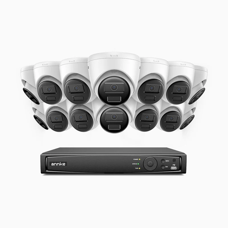 H300 - Kit de 14 cámaras de vigilancia PoE de 3MP con videograbador NVR de 16 canales, visión nocturna EXIR 2.0, detección de movimiento, H.265+, impermeabilidad IP67