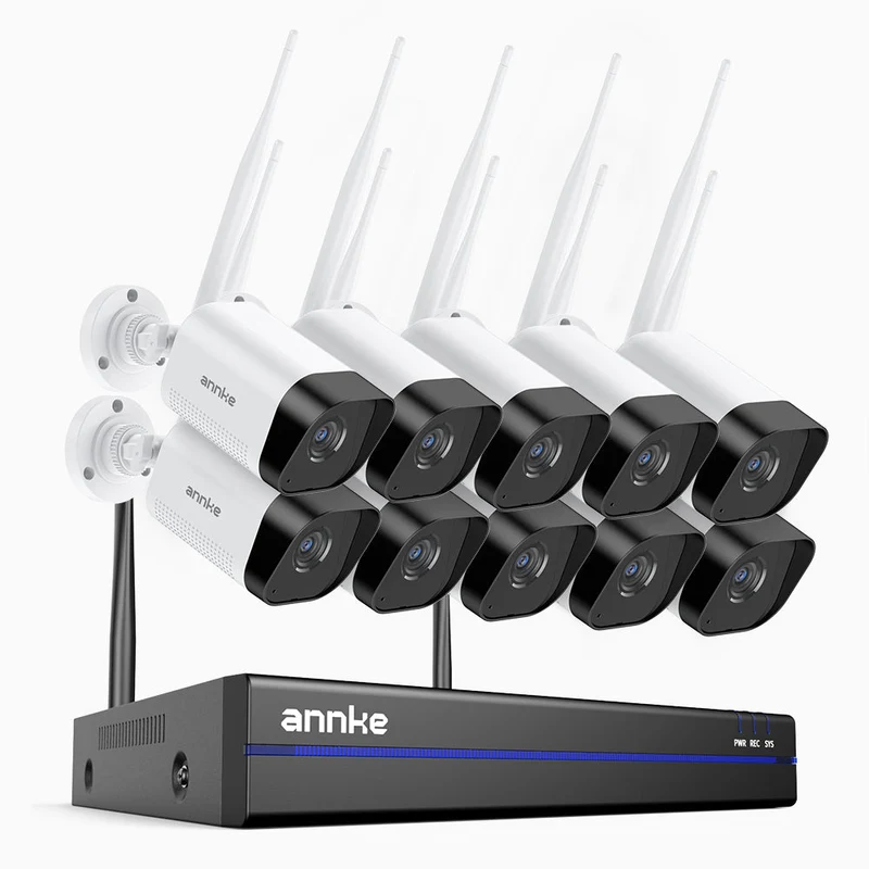 WS800 - Kit de 10 cámaras de vigilancia inalámbrico de 8MP con videograbador NVR de 16 canales, WiFi de doble banda 2,4/5,8 GHz Pro, detección de movimiento humano, audio bidireccional, visión nocturna, compatible con Alexa