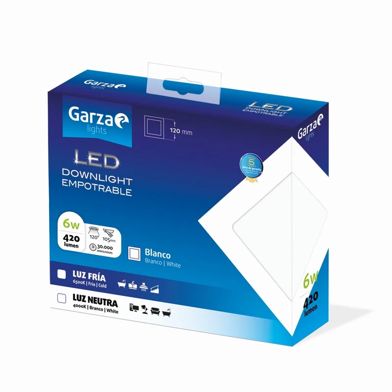 Downlight Empotrable Cuadrado Blanco