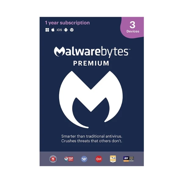 Malwarebytes Premium Security - 3 Devices / 1 Year - Windows, Mac OS, Android, iOS, Chrome - Antivirus