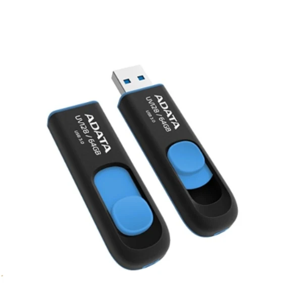 Pendrive ADATA UV128 64GB USB 3.2 Gen1 - Diseño Deslizante Sin Tapa - 100MB/s Lectura - Negro y Azul - AUV128-64G-RBE