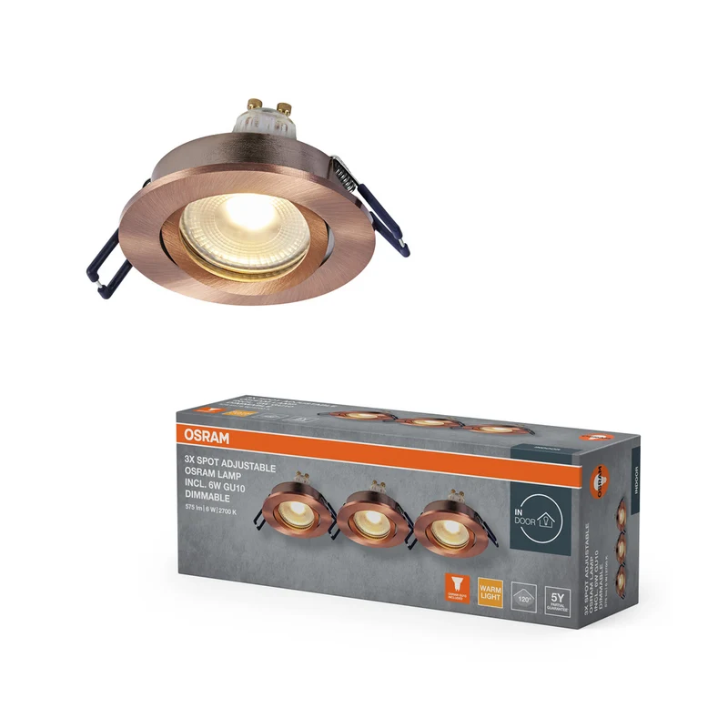 Foco empotrable LED OSRAM Spot Recess GU10 regulable, giratorio, 6 W, latón rojo, Ø 68 mm