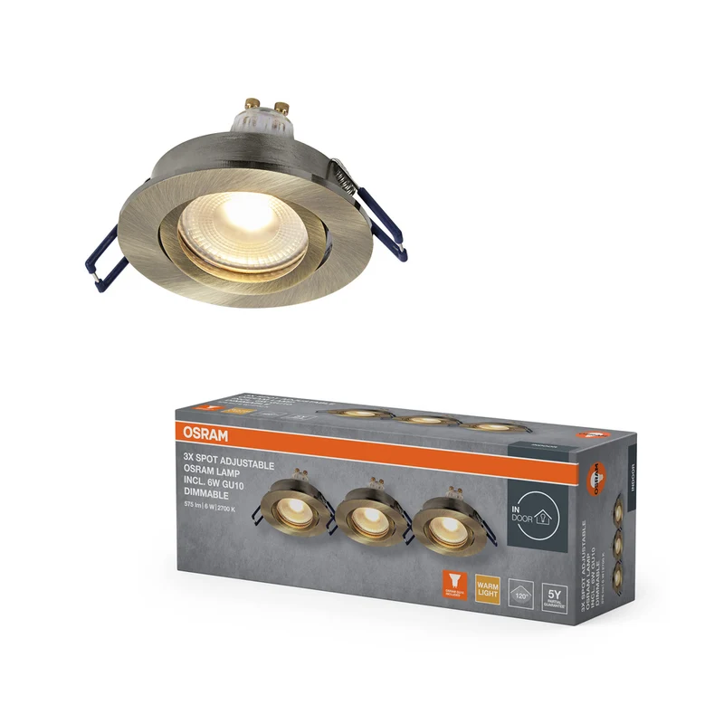 Foco empotrable LED OSRAM Spot Recess GU10 regulable, giratorio, 6 W, latón verde, Ø 68 mm