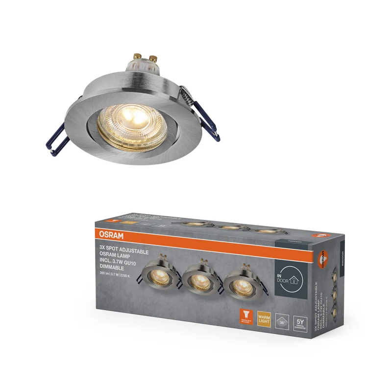 Foco empotrable LED OSRAM GU10 Click-Dim giratorio de 3,7 W en níquel satinado
