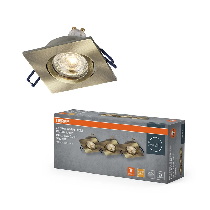 Foco empotrable LED OSRAM Spot Recess GU10 giratorio cuadrado Click 4,5 W latón verde ⌀68 mm