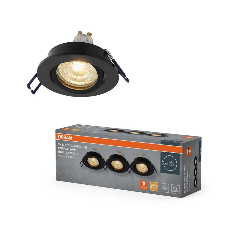 Foco empotrable LED OSRAM Spot Recess GU10 giratorio Click 4,5 W negro ⌀68 mm
