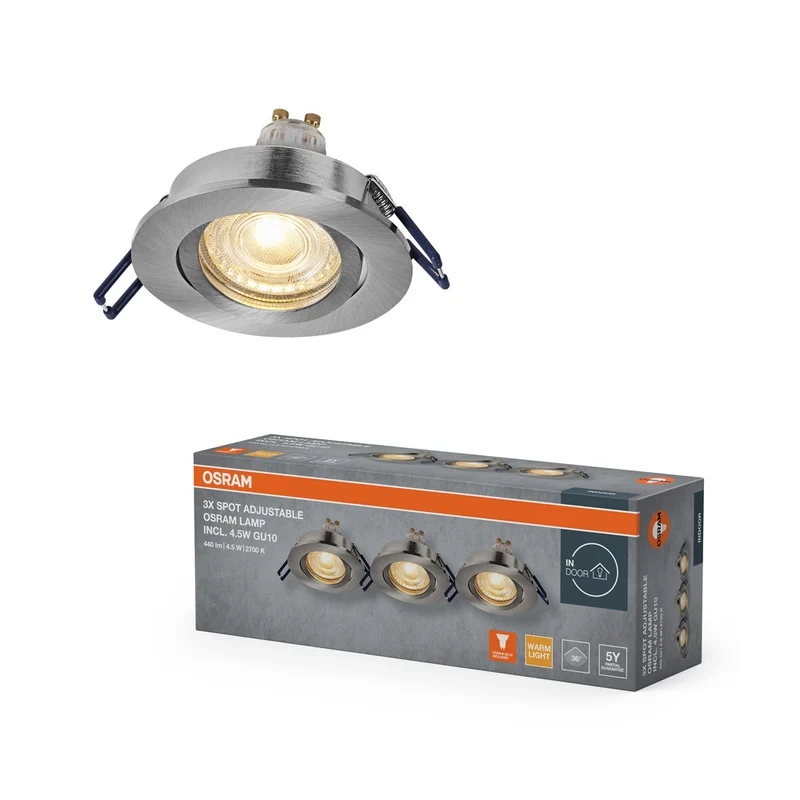 Foco empotrable LED OSRAM Spot Recess GU10 giratorio Click 4,5 W Níquel satinado ⌀68 mm