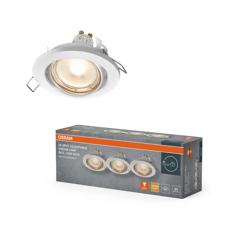 Foco empotrable LED OSRAM Spot Recess GU10 giratorio de 4,5 W, blanco, 68 mm de diámetro.