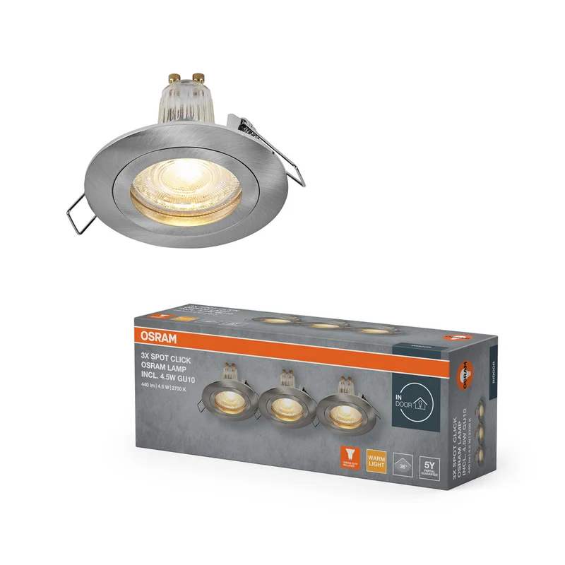Conjunto de focos empotrables OSRAM LED Spot Recess GU10 Click 4,5 W Níquel satinado ⌀60 mm
