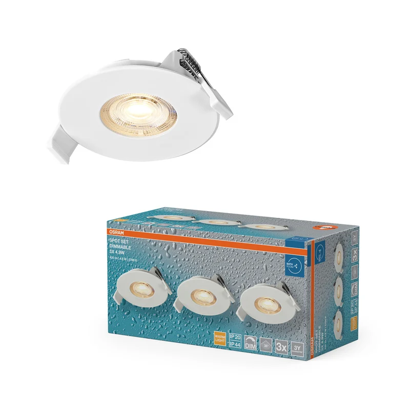 Foco empotrable LED OSRAM para baño, DIM IP44, 4,9 W, 36°, blanco, Ø68 mm