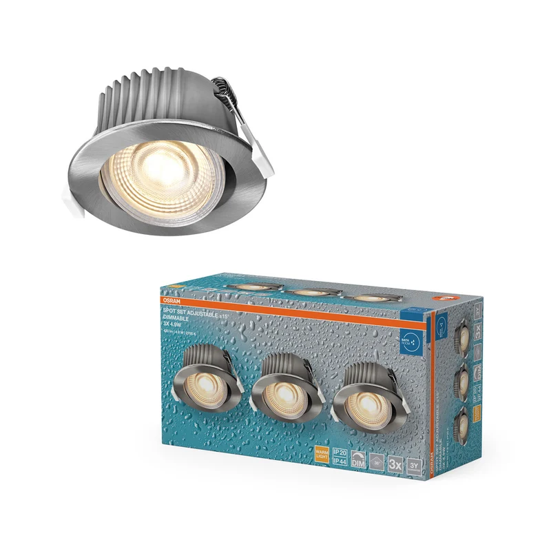 Foco empotrable LED OSRAM para baño, IP44, 4,9 W, 36°, giratorio, níquel satinado, Ø68 mm