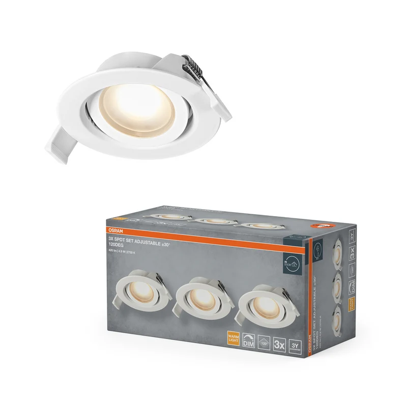 Conjunto de focos empotrables OSRAM LED Spot Recess DIM 4,9 W 120° Blanco ⌀75 mm