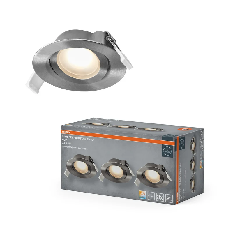 Foco empotrable LED OSRAM Spot Recess CCT giratorio 4,9 W 120° níquel satinado ⌀75 mm