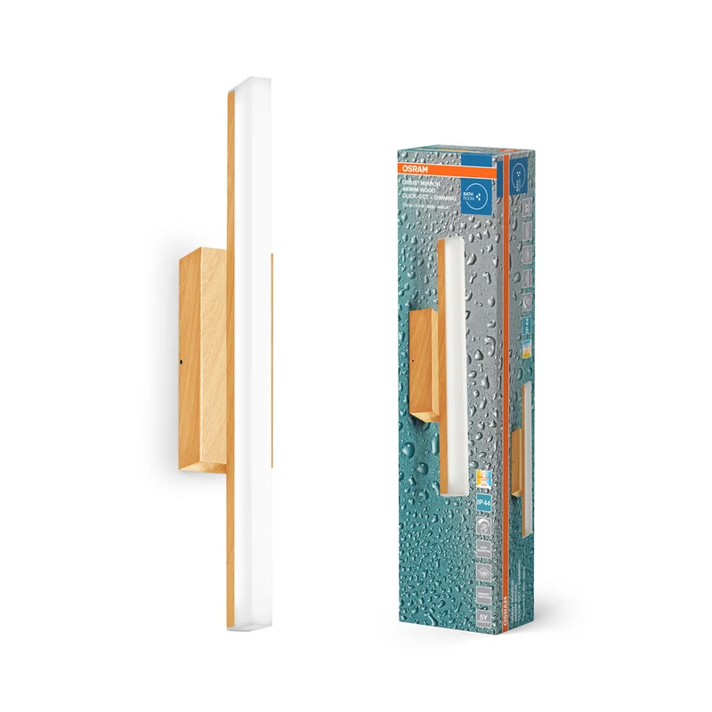 Lámpara de espejo OSRAM Orbis Mirror para baño, Click-CCT, 6,8 W, 40 cm, decoración de madera, IP44