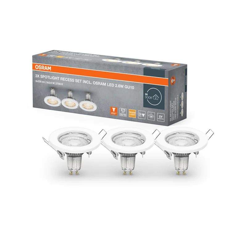 OSRAM LED SPOT SET EMPOTRABLE GU10 3x2,6W GU10 Blanco, 230 lm, 2700 K, blanco cálido, paquete de 3