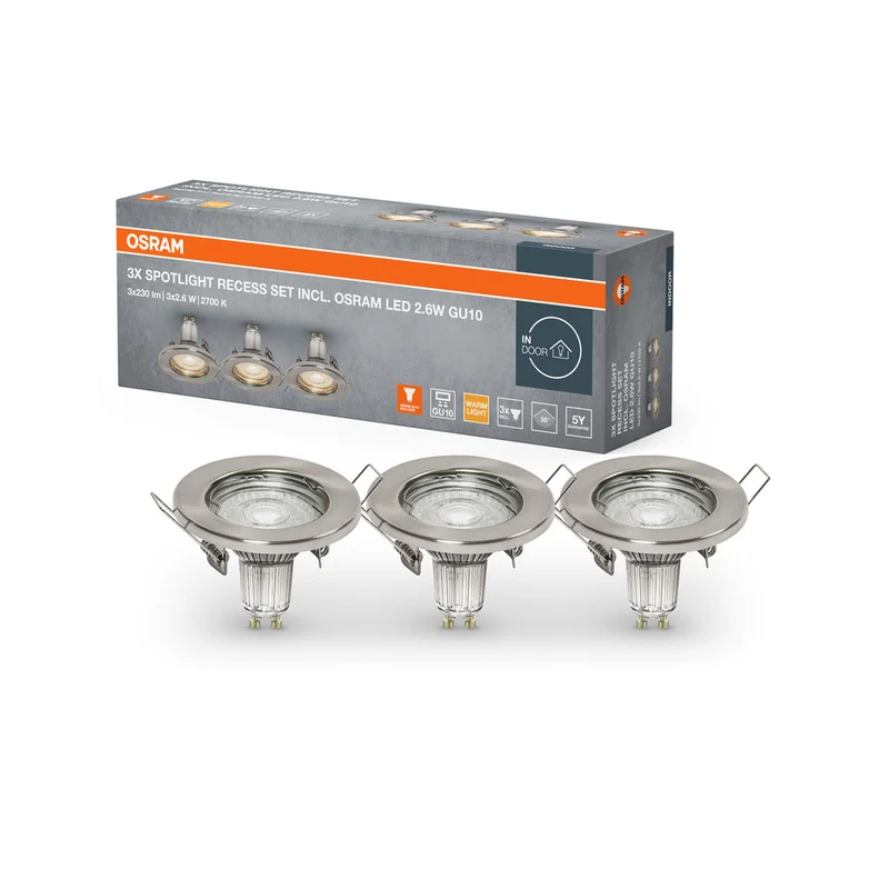 OSRAM LED SPOT SET EMPOTRABLE GU10 3x2.6W GU10 Níquel Cepillado, 230 lm, 2700 K, blanco cálido, paquete de 3