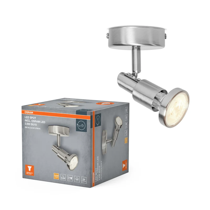 Foco LED OSRAM PLATA CEPILLADA GU10 2,6 W, 230 lm, 2700 K, blanco cálido