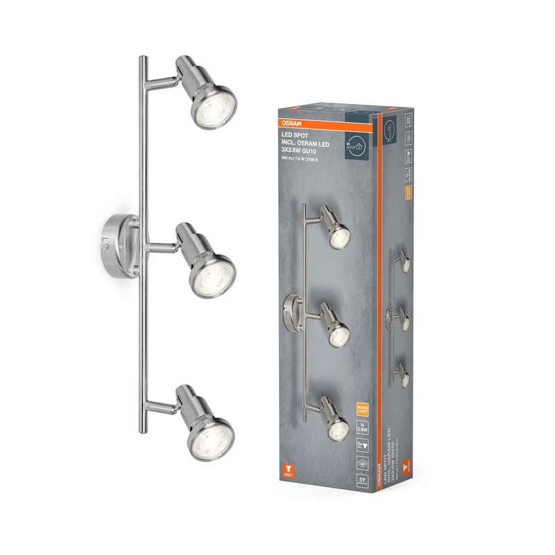 Foco LED OSRAM PLATA CEPILLADA GU10 3 x 2,6 W, 690 lm, 2700 K, blanco cálido