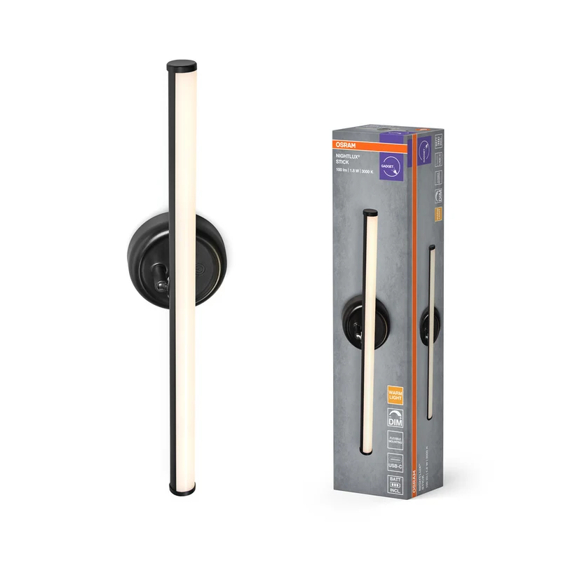 OSRAM NIGHTLUX STICK Luz USB recargable y regulable, color negro