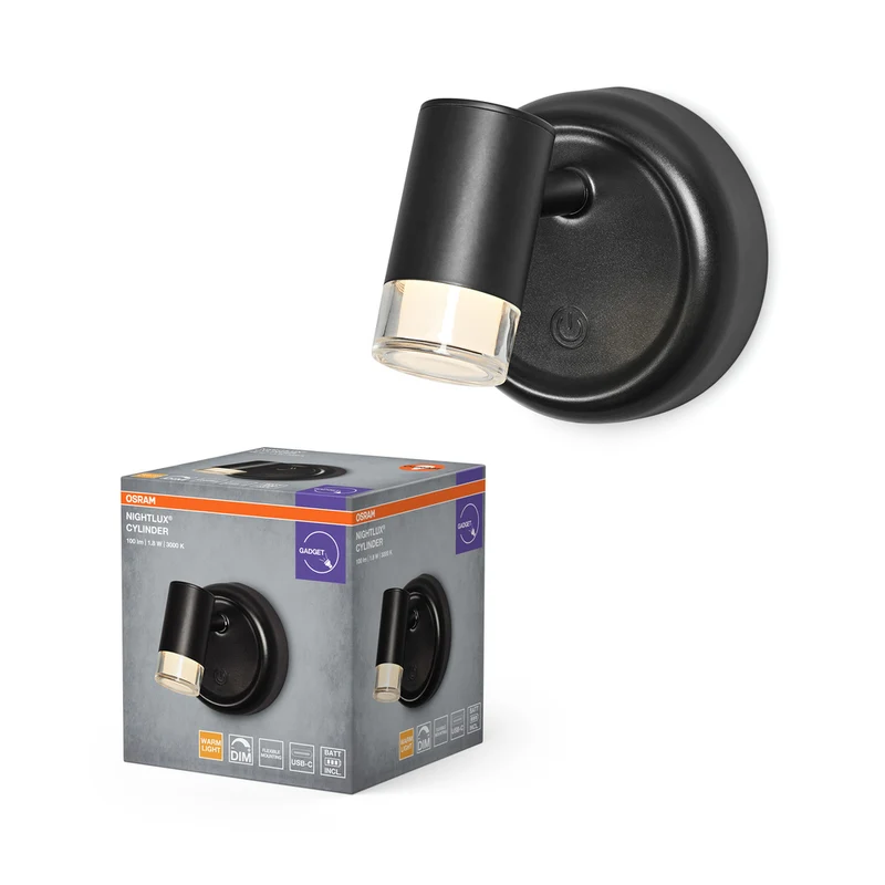 OSRAM NIGHTLUX CYLINDER Luz USB recargable y regulable negra