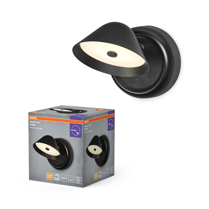 Luz USB recargable regulable OSRAM NIGHTLUX CONE negra