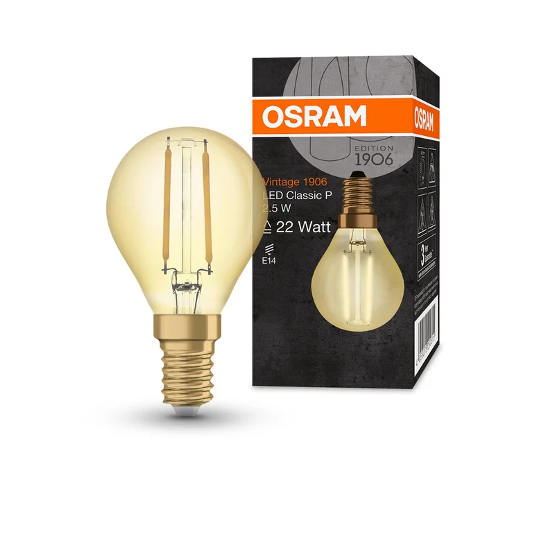 Lámpara LED OSRAM VINTAGE 1906® LED CLASSIC P 2,5W 824 Oro E14, 220 lm, 2400 K, Luz cálida y confortable