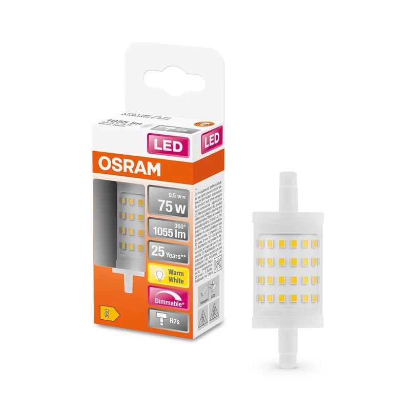 Lámpara LED OSRAM LED LINE R7S DIM 9,5 W 827 Transparente R7s, 1055 lm, 2700 K, Blanco cálido