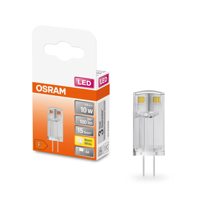 Lámpara LED OSRAM con base de pin PIN 12 V 0,9 W 827 Transparente G4, 100 lm, 2700 K, blanco cálido