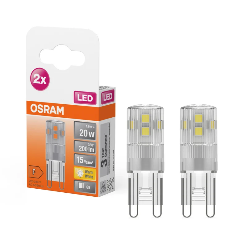 Lámpara LED OSRAM PIN G9 1,9 W 827 Transparente G9, 200 lm, 2700 K, blanco cálido, paquete de 2