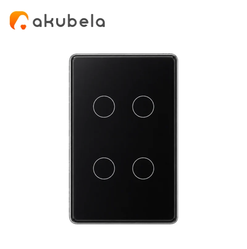 Apagador Táctil de Vidrio 4 Canales (Negro) TYSH Marca: Akubela