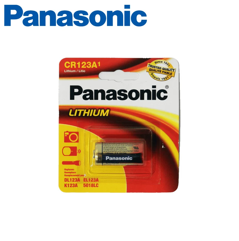 Batería de litio, tamaño 123P, 3V, 17mm diámetro × 34.5mm largo CR123AP Marca: Panasonic
