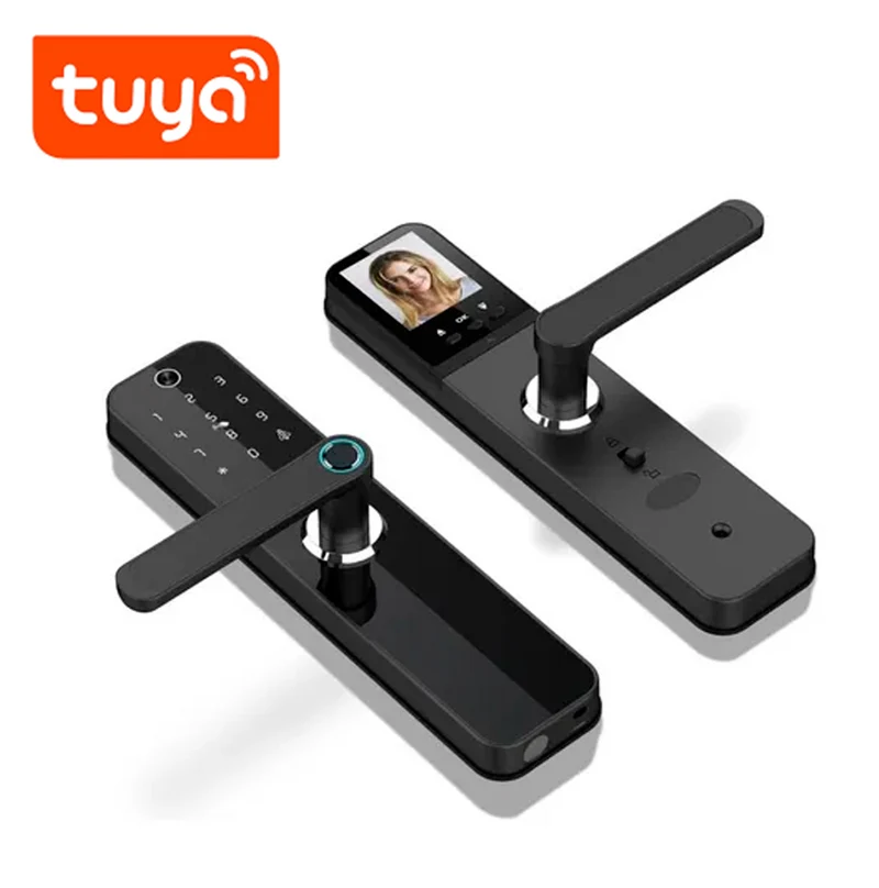 Cerradura + camara WIFI Tecnologia Tuya pantalla + huella + código + tarjeta + APP 300 usuarios recargable TK-HR08-P Marca: Tuya