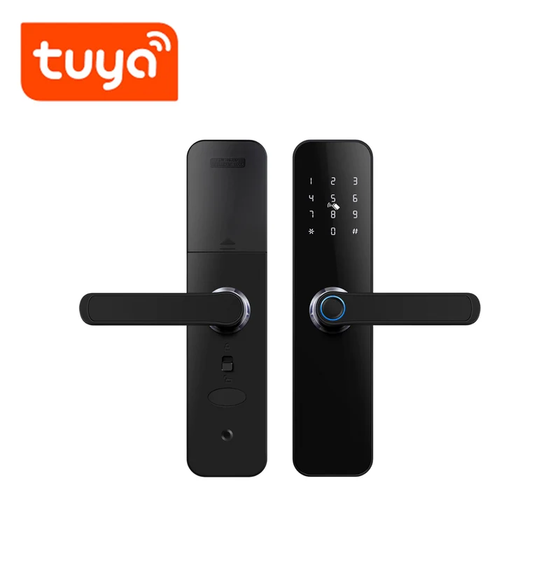 Cerradura WIFI Tecnología Tuya huella + código + tarjeta + APP 300 usuarios batería AA TK-HR07 Marca: Tuya