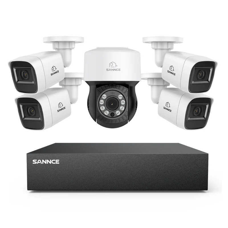 5MP 8 Channel PT Security Camera System - Hybrid 5-in-1 DVR, Pan & Tilt CCTV Camera, 100 ft Night Vision, Motion Detection, Outdoor, Waterproof